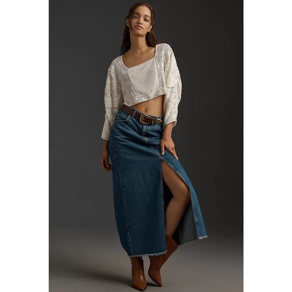 Anthropologie NEW Ivory Mixed Lace Crochet Cropped Sweater Medium - Picture 12 of 12